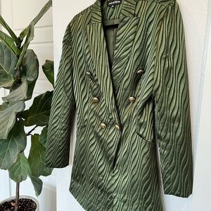 Retrofete Green Wave-Patterned Blazer